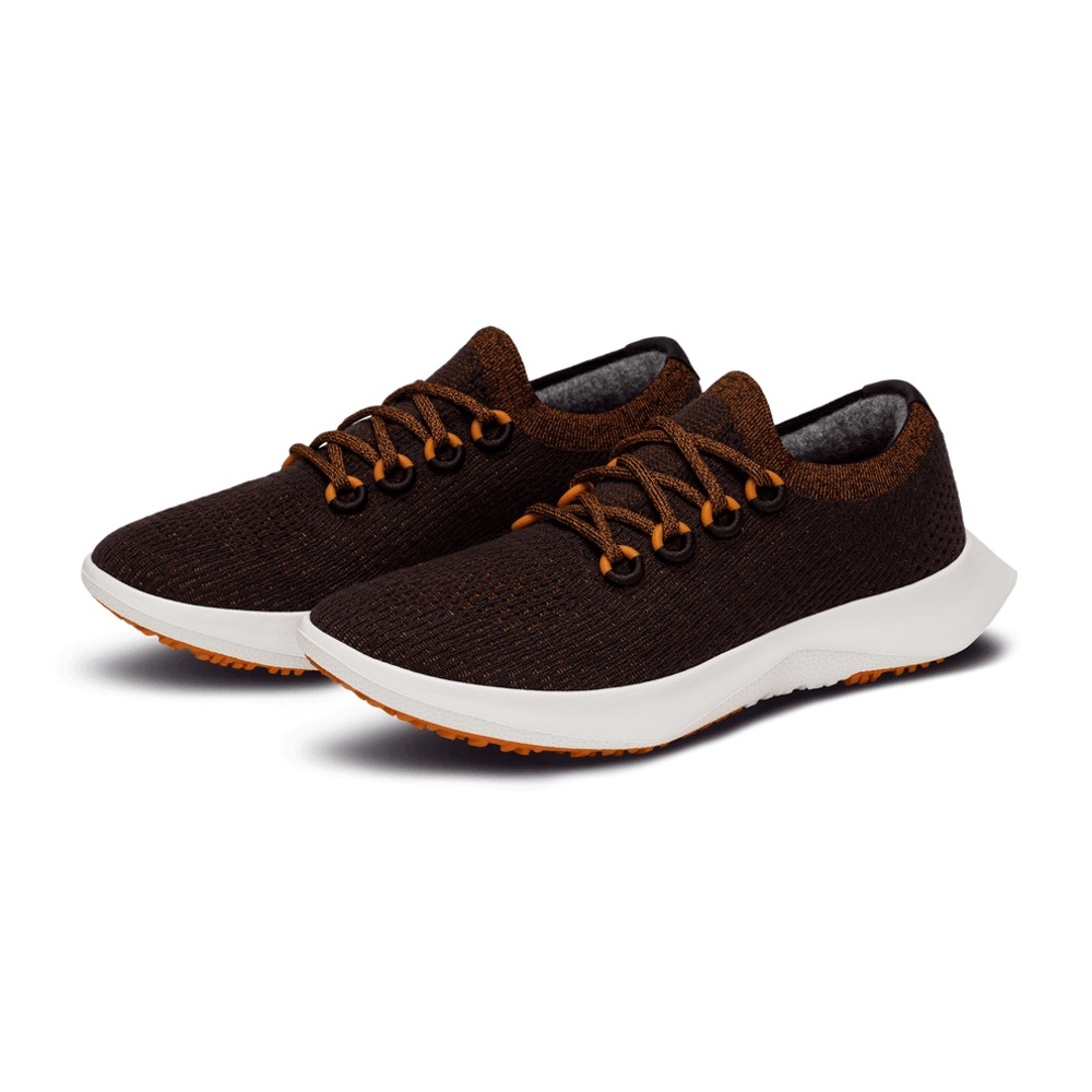 allbirds Women's Brown Knit Athletic Shoes with Orange Accents